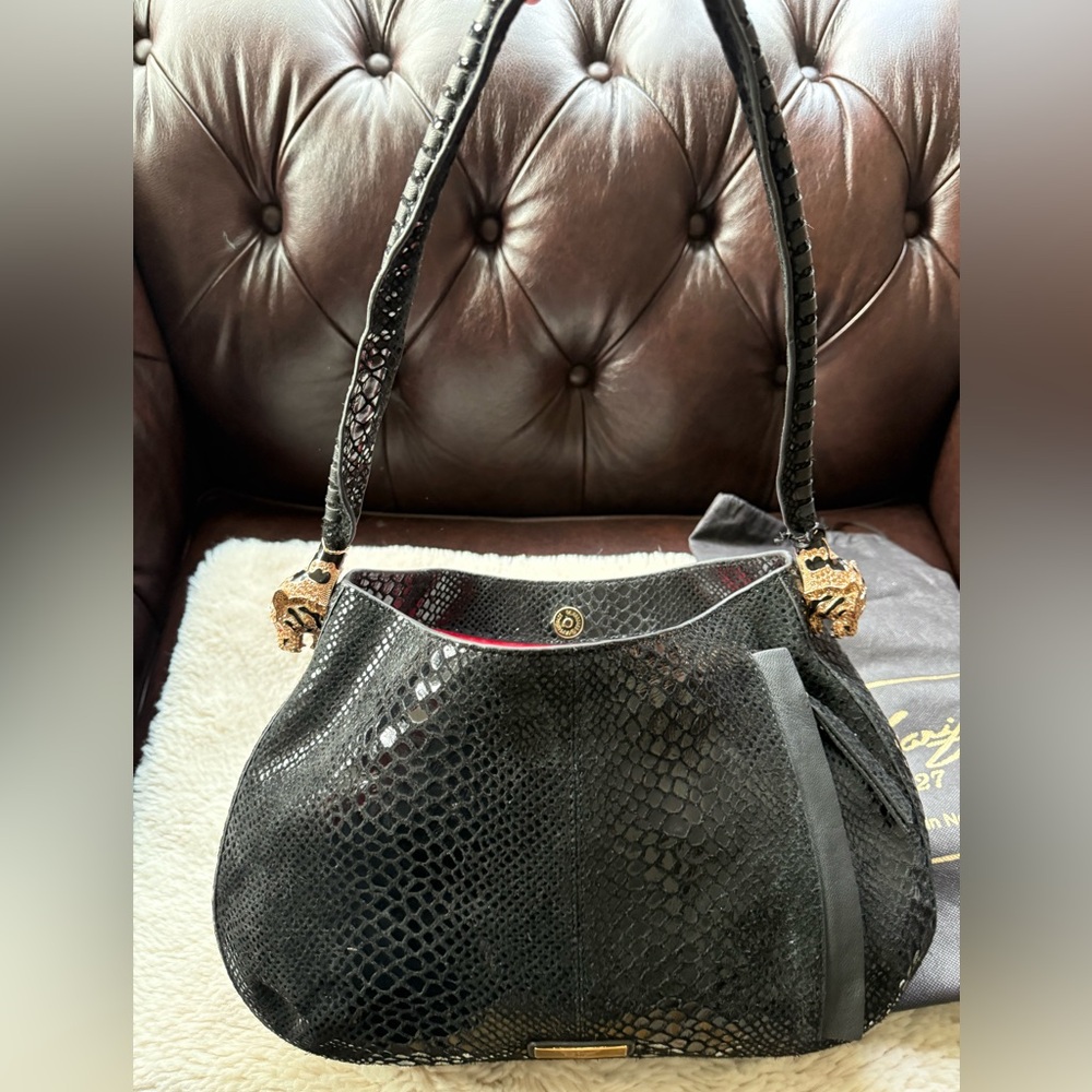 Sharif NWT Suede Leather Python Embossed Shoulder… - image 3